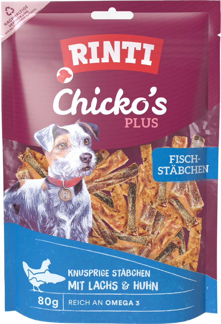 RINTI Hundeleckerlis Chickos Plus Fischstäbchen mit Lachs+Huhn